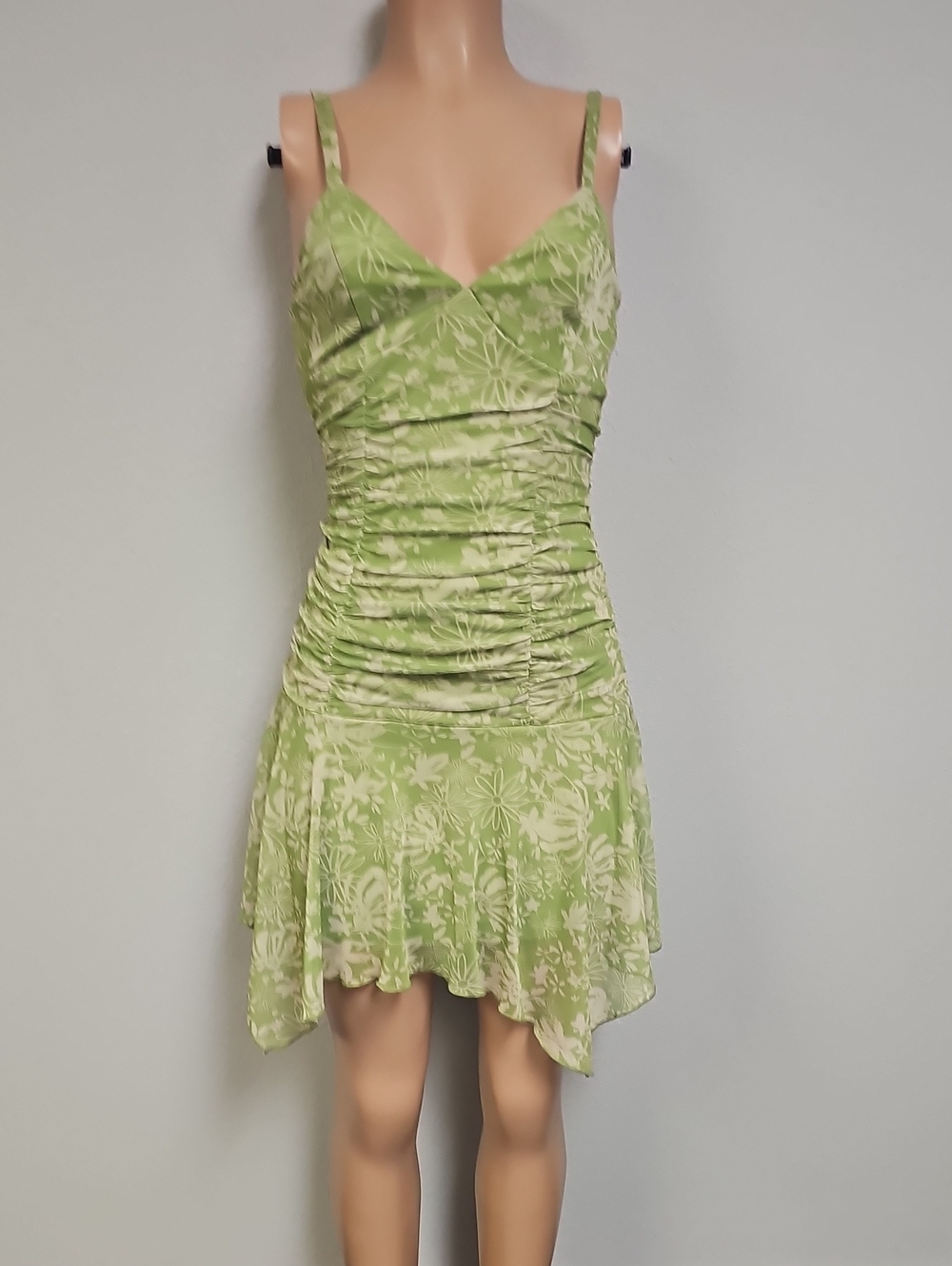 wild fable Light Green Floral Ruched Slip Mini Dress